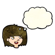 cartoon happy female face with thought bubble N45
