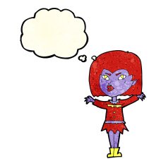 cartoon vampire girl with thought bubble N51