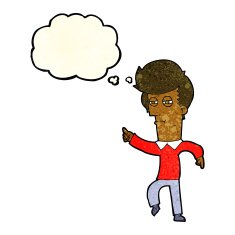 cartoon man accusing with thought bubble N5
