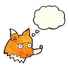 cartoon unhappy fox with thought bubble N2