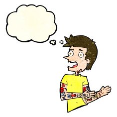 cartoon man with tattoos thought bubble N3