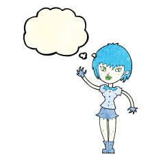 cartoon vampire girl with thought bubble N53