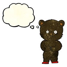 cartoon teddy black bear cub with thought bubble N4