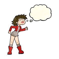 cartoon girl in leather jacket with thought bubble N3