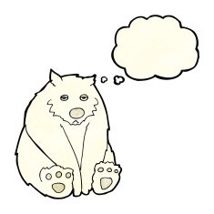 cartoon unhappy polar bear with thought bubble N3