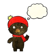 cartoon waving black bear with thought bubble N13