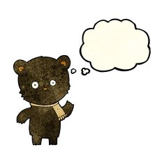 cartoon waving black bear with thought bubble N14