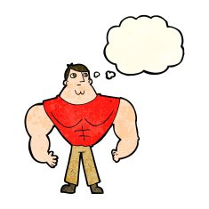 cartoon body builder with thought bubble N3