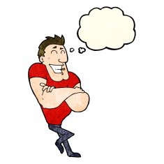 cartoon muscle guy with thought bubble N3