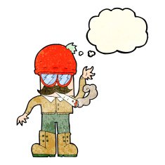 cartoon man smoking pot with thought bubble N3