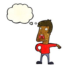 cartoon complaining man with thought bubble N3