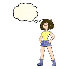 cartoon capable woman with thought bubble N3