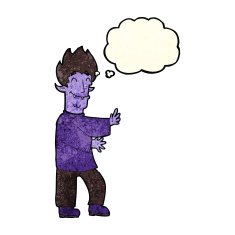 cartoon excited vampire with thought bubble N3