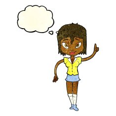 cartoon woman making point with thought bubble N5