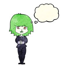 cartoon vampire woman with thought bubble N3