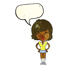 cartoon happy woman with thought bubble N65