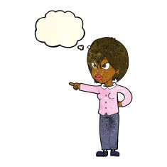 cartoon woman accusing with thought bubble N3