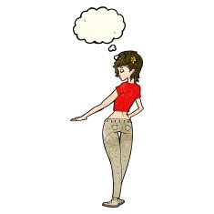 cartoon pretty girl in jeans and tee with thought bubble N3