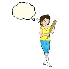 cartoon pretty punk girl with baseball bat thought bubble N3