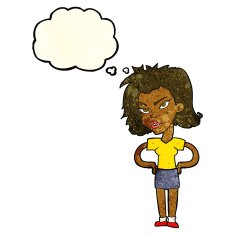 cartoon woman with hands on hips thought bubble N52