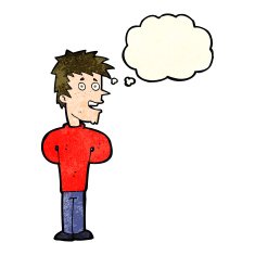cartoon happy man with thought bubble N105