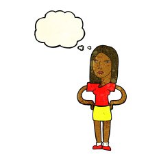 cartoon woman with hands on hips thought bubble N53