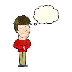 cartoon worried man with thought bubble N22