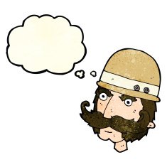 cartoon victorian big game hunter with thought bubble N3