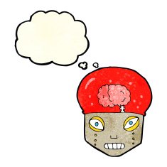 cartoon spooky robot head with thought bubble N3