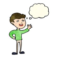 cartoon man making excellent gesture with thought bubble N3