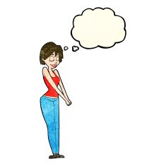 cartoon content woman with thought bubble N3