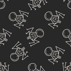 Doodle Spaceship seamless pattern background N2