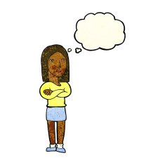 cartoon woman with folded arms thought bubble N8