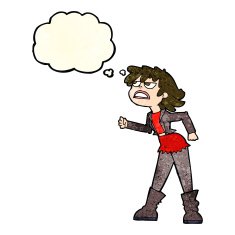cartoon angry biker girl with thought bubble N3