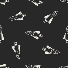 Doodle Spaceship seamless pattern background N3