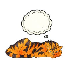 cartoon resting tiger with thought bubble N2