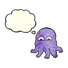 cartoon alien squid face with thought bubble N7