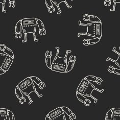 Doodle Robot seamless pattern background N31