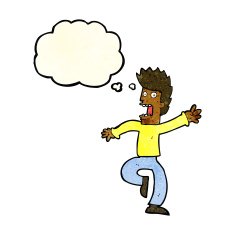 cartoon frightened man with thought bubble N19