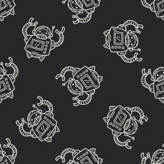 Doodle Robot seamless pattern background N37