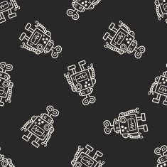 Doodle Robot seamless pattern background N38