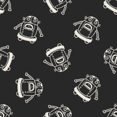 Doodle Robot seamless pattern background N43