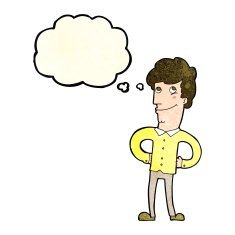 cartoon happy man with thought bubble N107