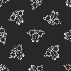 Doodle Robot seamless pattern background N47