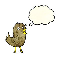 cartoon tweeting bird with thought bubble N2