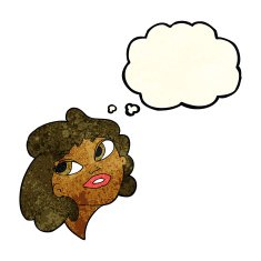 cartoon happy woman with thought bubble N68