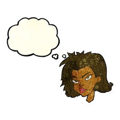 cartoon female face with thought bubble N39