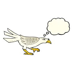 cartoon bird with thought bubble N73