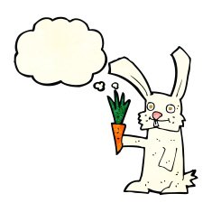 cartoon rabbit with carrot thought bubble N3