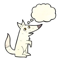cartoon wolf cub with thought bubble N3